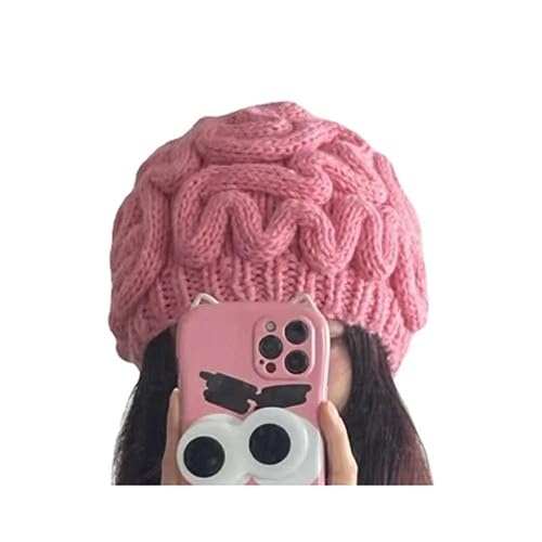 AlmondJoy Brain Beanie Mütze Gothic Punk Knit Cute Beanie Alt Y2K Zubehör Punk Strick Kopfbedeckung Weihnachten Halloween, Pink, Medium von AlmondJoy