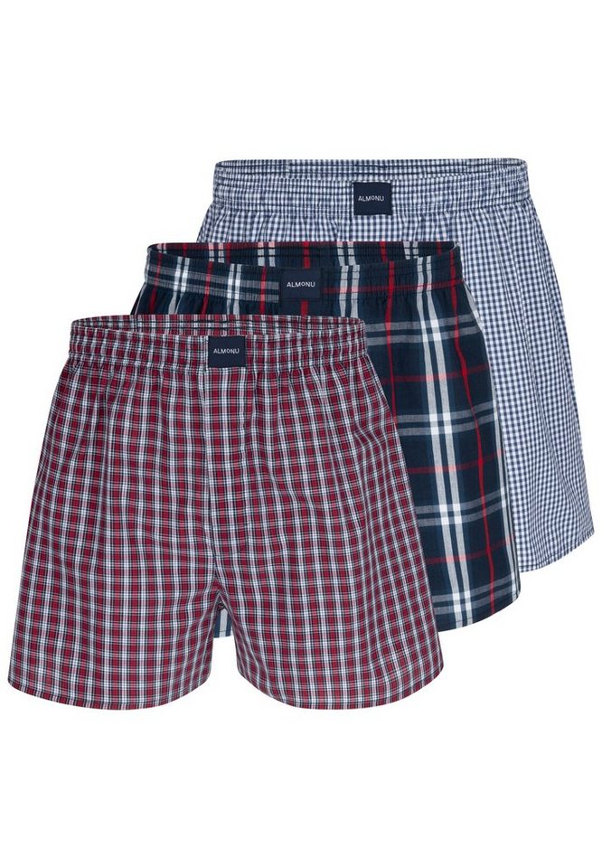 Almonu Boxershorts 3er Pack Web (Spar-Set, 3-St) Boxershorts - Baumwolle - mit Eingriff - Atmungsaktiv von Almonu