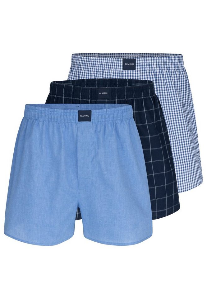 Almonu Boxershorts 3er Pack Web (Spar-Set, 3-St) Boxershorts - Baumwolle - mit Eingriff - Atmungsaktiv von Almonu
