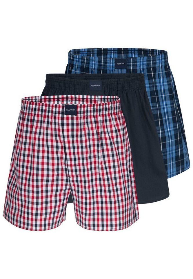 Almonu Boxershorts 3er Pack Web (Spar-Set, 3-St) Boxershorts - Baumwolle - mit Eingriff - Atmungsaktiv von Almonu