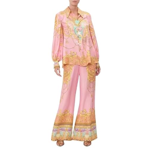 Almpuxee 2-teiliges Damen-Outfit, kurzärmeliges Hemd, Hose mit weitem Bein, Urlaub, Strand, Heimkleidung, M, M Almpuxee 2-teiliges Damen-Outfit, kurzärmeliges Hemd, Hose mit weitem Bein, Urlaub, Strand, Heimkleidung, M, M von Almpuxee