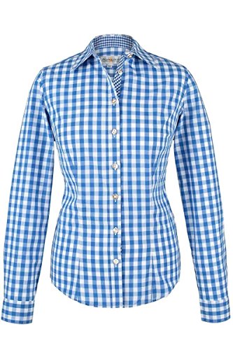 Almsach Damen Trachten-Bluse blau-weiß kariert 'Maria', blau, 50 von Almsach