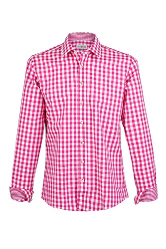 Almsach Herren Karohemd Slim-Fit Vichy pink 'Tobias', Fuchsia (pink), S von Almsach