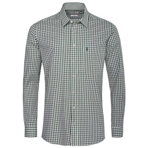 Almsach Herren Trachten-Mode Trachtenhemd Bertl Regular Fit in Dunkelgrün traditionell, Größe:L, Farbe:Dunkelgrün von Almsach