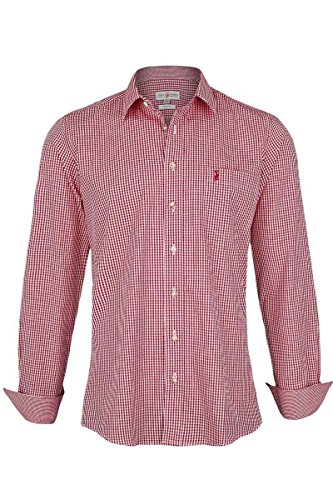 Almsach Herren Trachtenhemd Slim Fit kariert rot, Rot, XL von Almsach