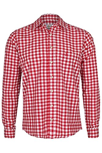 Almsach Herren Trachtenhemd Slim fit rot-Weiss kariert Langarm - Der Klassiker für alle Oktoberfeste und Volksfeste, ROT, XL von Almsach