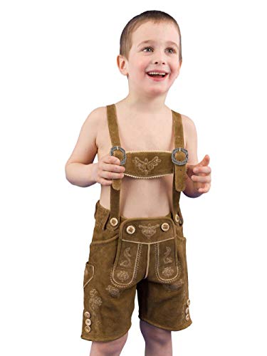 Almsach Trachten Trachtenlederhose Kinder Simmerl Kid REH Ziegenvelour Kinderlederhose Lederhose Kinder Jungen - 134 von Almsach