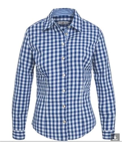 Almsach Trachtenbluse Karobluse Bluse Damen Blau Weiß Langarm Kragen Kariert 42 von Almsach