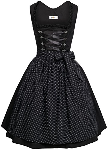 BEST-PRICE Midi Dirndl Amelie in schwarz von Almsach, Größe:34, Farbe:Schwarz von Almsach