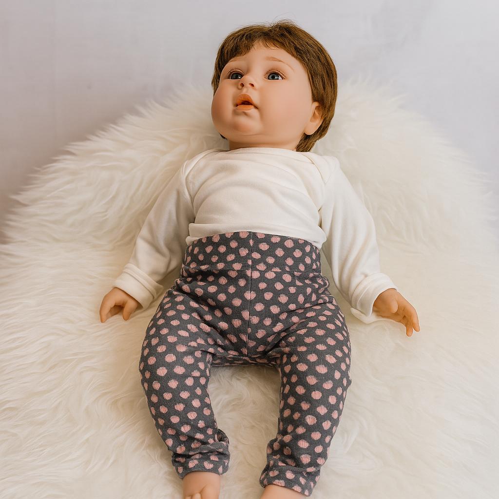strickleggins Aus Biobaumwolle Grau Mit Rosa Punkten von Almstuebchen