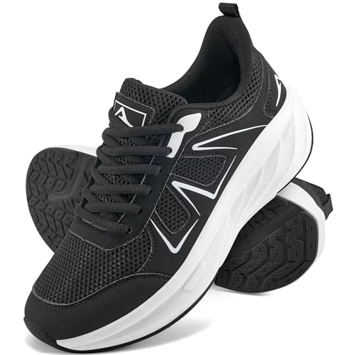 Almusen Damen-Tennisschuhe zum Gehen: Bequemes, atmungsaktives Netzgewebe, lässige Polsterung, athletische Sneaker für Laufen, Fitnessstudio, Training, Schwarz, 41.5 EU von Almusen