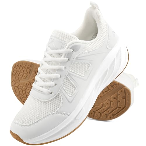 Almusen Damen-Tennisschuhe zum Gehen: Bequemes, atmungsaktives Netzgewebe, lässige Polsterung, athletische Sneaker für Laufen, Fitnessstudio, Training, Weiss/opulenter Garten, 41.5 EU von Almusen
