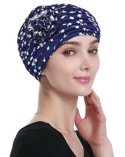 Alnorm Blume Chemo Beanie Haarausfall Hut Blümchen-Mütze Blau Grün von Alnorm