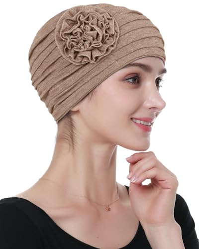 Alnorm Blume Chemo Beanie Haarausfall Hut Floral Cap Licht Hanf Kamel von Alnorm