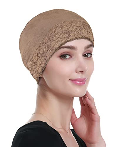 Alnorm Chemo-Schlafmütze aus Spitze für Frauen Sommer Krebs Perücke Liner Beige von Alnorm