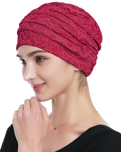 Alnorm Chemo-Turbane Krebs-Kopfbedeckung für Frauen Burgunderrot von Alnorm