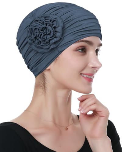 Alnorm Gerüschte Kopfbedeckungen Flower Beanie für Mädchen Dunkelblau-Grau von Alnorm