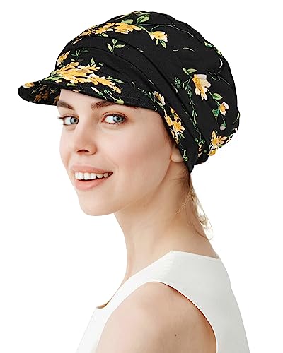 Alnorm Newsboy Cap für Frauen Sommer Krebs Hut mit Krempe Gelb Schwarz von Alnorm