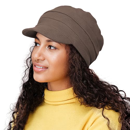 Alnorm Oversize Satin Gefüttert Baseball Cap Newsboy Cap Wintermütze für krauses lockiges Haar, Braun, Einheitsgröße von Alnorm