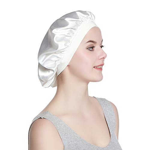 Alnorm Sleep Cap FÜR Krauses Haar Mädchen Luxus Satin Bonnet Weiß von Alnorm