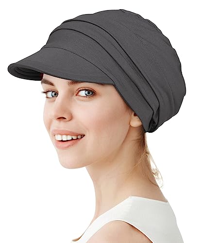 Alnorm Slouchy Chemo Cap mit Krempe Großer Kopf Bambus Viskose Hut Dunkelgrau von Alnorm