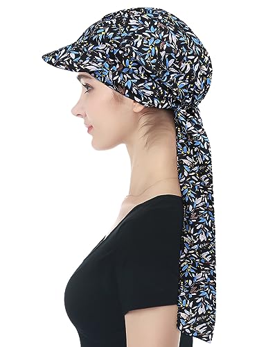 Alnorm Verstellbarer Turban aus 100 % Baumwolle zum Schnüren mit Baumwoll-Schweißbändern, Blau Schwarz, Einheitsgröße von Alnorm