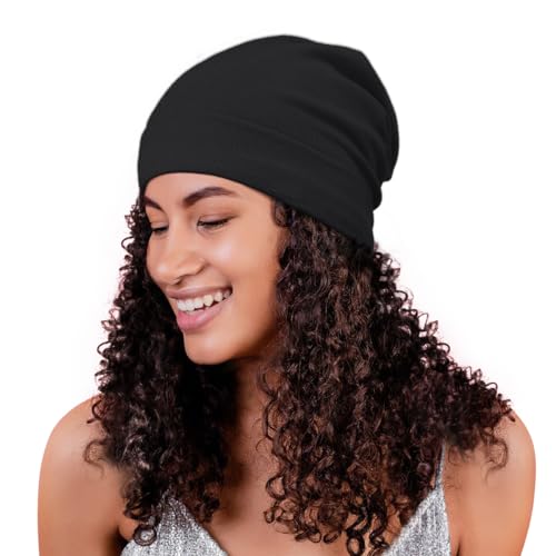 Satin gefütterte Skull Cap Slouchy Beanie Winter Strickmütze für Locken Locken - Schwarz - Einheitsgröße von Alnorm