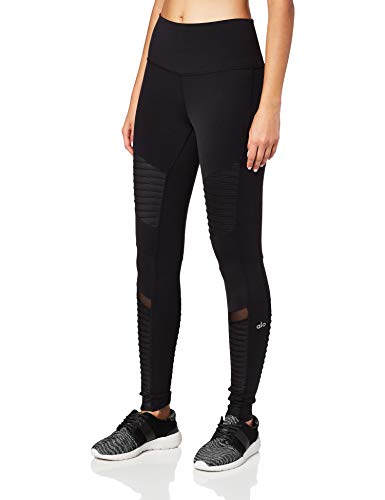 Alo Yoga Damen Moto hoher Taille Leggings, Schwarz/Schwarz glänzend, S von Alo Yoga