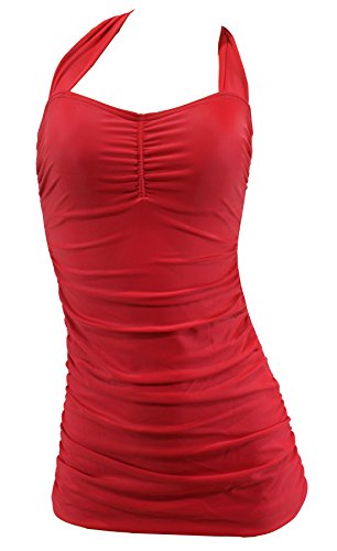 Aloha-Beachwear Damen Badeanzug Vintage Bikini gerafft Retro 50s 40s Uni, A30730 einfarbig rot blau (M / 38 / UK 12, Tomaten-Rot) von Aloha-Beachwear