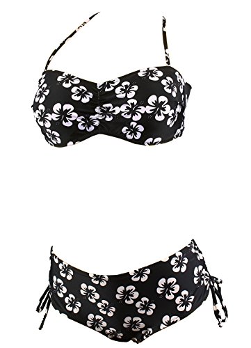 Aloha-Beachwear Damen Rockabilly Bandeau Bikini Hibiskus Flower Blüten Look A4005 (M / 38 / UK 12) von Aloha-Beachwear