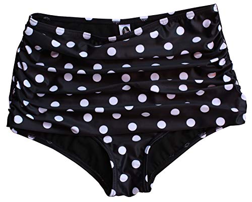 Aloha-Beachwear Damen Vintage Bikini-Unterteil high Waist hohe Taille gerafft Hose Panty Retro 50s 40s Polka dots Leo Leopard, A109000 gepunktet (M / 38 / UK 12, Schwarz/Weiss) von Aloha-Beachwear