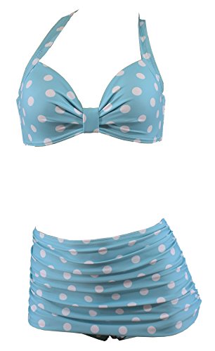 Aloha-Beachwear Polka Dots Vintage Look High Waisted Damen Neckholder Bikini M1061, gepunktet (as3, Numeric, Numeric_40, Regular, Regular, Türkis/Weiss, L) von Aloha-Beachwear