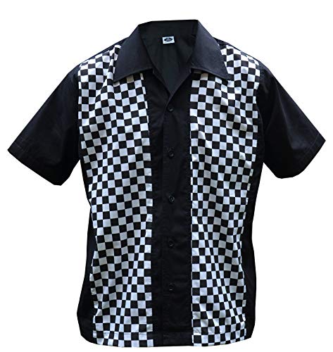 Herren Bowling Shirt Bowlinghemd Karo Check Ska Rockabilly kariert, Schwarz (XL) von Aloha-Beachwear