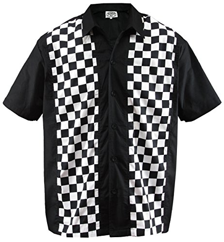 Herren Bowling Shirt Hemd Karo Check Ska Sheen Rockabilly kariert, Schwarz (L/Large) von Aloha-Beachwear