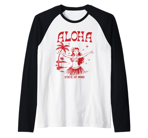 Retro Aloha Hula Girl im Vintage-Look, hawaiianischer Inselzustand Raglan von Aloha Hawaii Hawaiian Island Hula Dancer Shirt