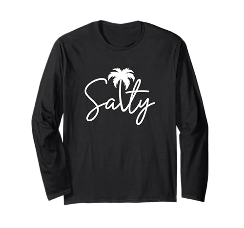 Salty Handgeschriebene Palme Coastal Beach Vibe Herren Damen Langarmshirt von Aloha Hawaii Hawaiian Island Palm Tree Beach Surf