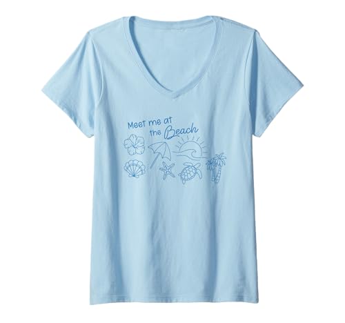 Damen „Triff mich am Strand“ Tropical Ocean Surf Sea Turtle Summer T-Shirt mit V-Ausschnitt Damen „Triff mich am Strand“ Tropical Ocean Surf Sea Turtle Summer T-Shirt mit V-Ausschnitt von Aloha Hawaii Hawaiian Island Shirt Palm Beach Surf
