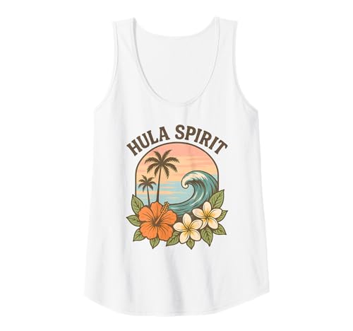Damen Hula Spirit Retro Surf Wave Hibiskus Plumeria Blume Hawaii Tank Top von Aloha Hawaii Hawaiian Island Shirt Palm Beach Surf