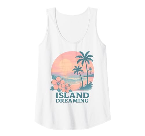 Damen Island Dreaming Tropischer Sonnenuntergang, Hibiskuspalmen, Retro Tank Top von Aloha Hawaii Hawaiian Island Shirt Palm Beach Surf