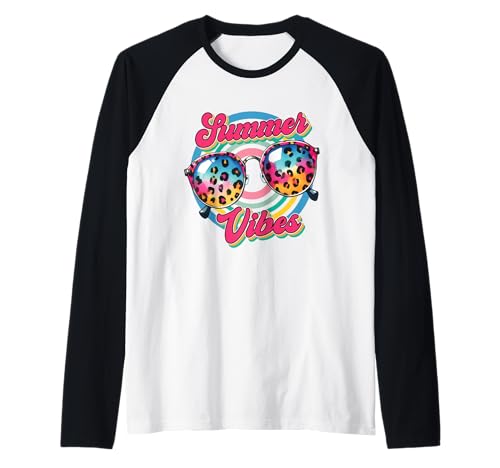 Retro Leopard Sonnenbrille Sommer Vibes Bunt Strand Damen Raglan Retro Leopard Sonnenbrille Sommer Vibes Bunt Strand Damen Raglan von Aloha Hawaii Hawaiian Island Shirt Palm Beach Surf