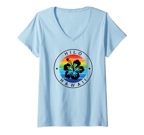 Damen Hilo Hawaii Hawaiian Tropical Hibiscus Flower Floral Damen T-Shirt mit V-Ausschnitt von Aloha Hawaii Hawaiian Island Tropical Vibes Shirt