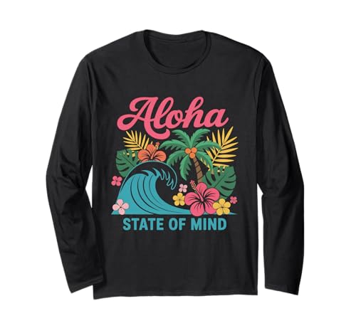 Aloha State of Mind Hawaii-Strand-Palme, Retro-Design, für Damen Langarmshirt von Aloha Hawaii Hawaiian Island Vacation Beach Lover
