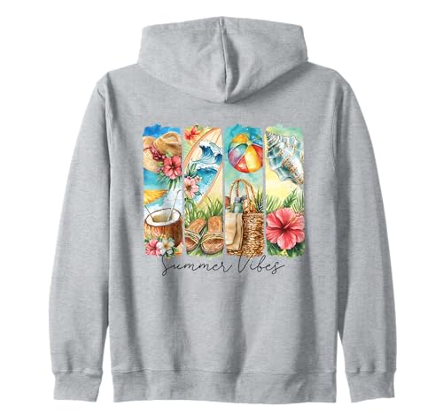 Bunte Sommer Strand Hibiskus Surfbrett Muscheln Frauen Reisen Kapuzenjacke von Aloha Hawaii Hawaiian Island Vacation Beach Lover