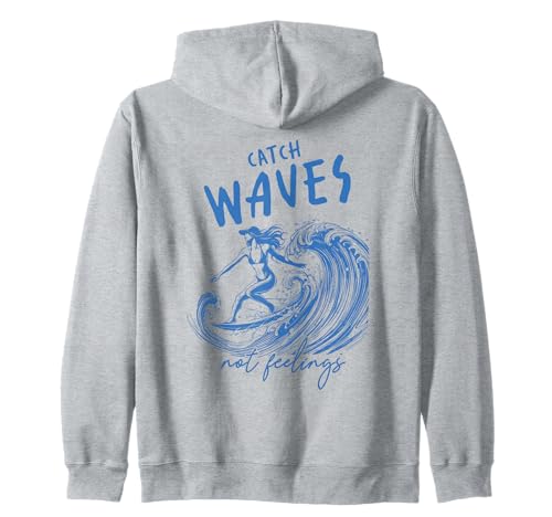 „Catch Waves Not Feelings“ Surf Girl Ocean Wave Retro-Strand Kapuzenjacke von Aloha Hawaii Hawaiian Island Vacation Beach Lover