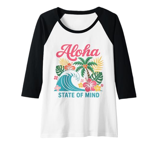 Damen Aloha State of Mind Hawaii-Strand-Palme, Retro-Design, für Damen Raglan von Aloha Hawaii Hawaiian Island Vacation Beach Lover