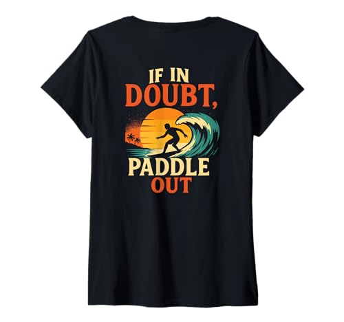 Damen If In Doubt Paddle Out Surfshirt im Retro-Look Sunset Wave Ocean T-Shirt mit V-Ausschnitt von Aloha Hawaii Hawaiian Island Vacation Beach Lover