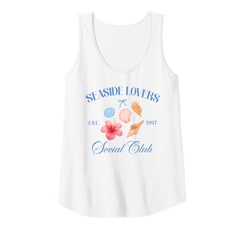 Damen Retro Seaside Lovers Social Club Muscheln Hibiskus Blume Tank Top von Aloha Hawaii Hawaiian Island Vacation Beach Lover