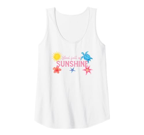 Damen Soul Full of Sunshine Schildkröte Hibiskus Seestern Sonne Strand Kunst Tank Top von Aloha Hawaii Hawaiian Island Vacation Beach Lover