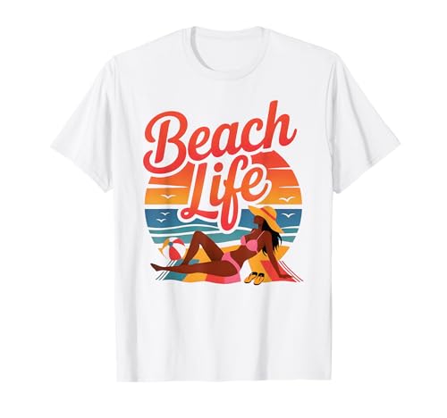 Retro Beach Life Summer Vibes Sunset Palm Tree Sunset Damen T-Shirt von Aloha Hawaii Hawaiian Island Vacation Beach Lover
