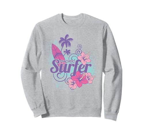 Retro Pacific Surfer Girl Tropical Surfboard Blumen Surfen Sweatshirt von Aloha Hawaii Hawaiian Island Vacation Beach Lover